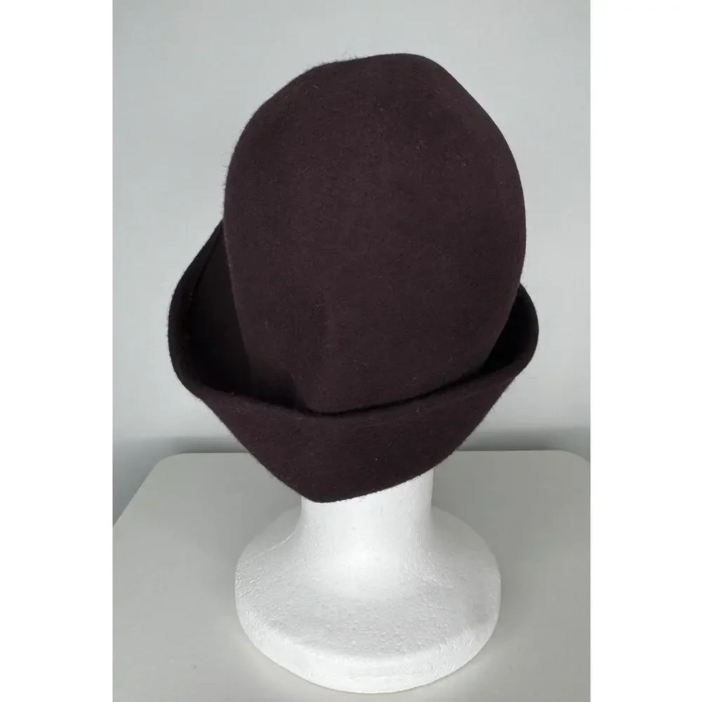 1970s–1980s New York Hat Co Brown Wool Felt Asymmetrical Cloche Hat